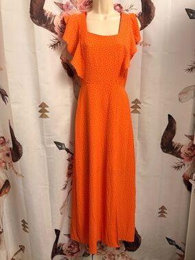 Small Orange Polka Dot Flutter Sleeve Maxi Dress